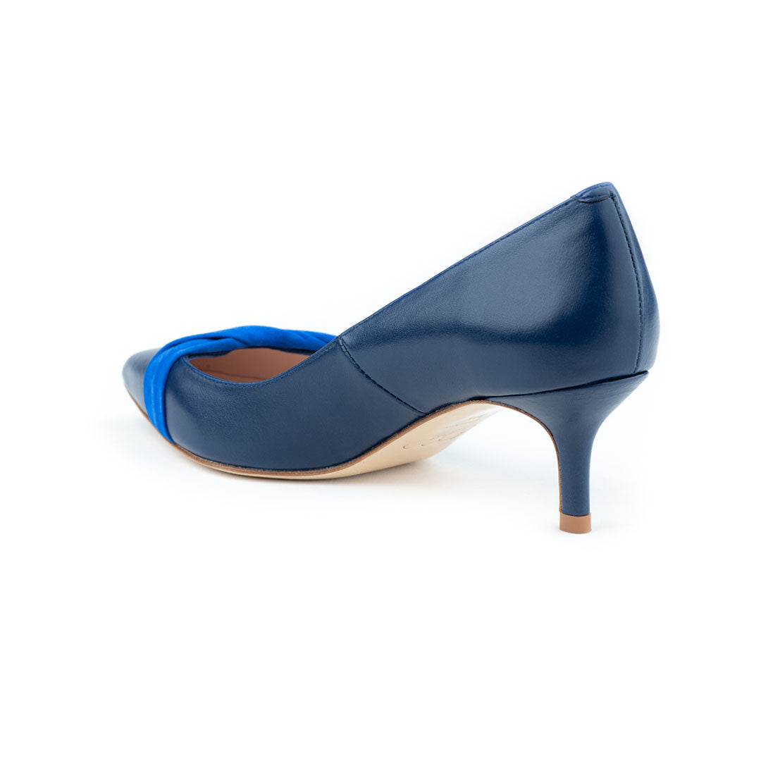 blue suede ribbon mid heels