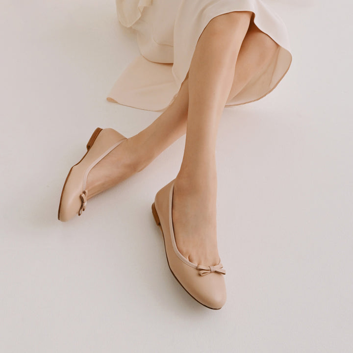 oleah shoes nude ballet flats, beige flats, ballerina flats, nude wide fit shoes, comfortable flats legs top view
