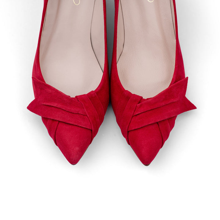 Oleah suede heels - camelia red, red heels, red suede heels, red heels top view
