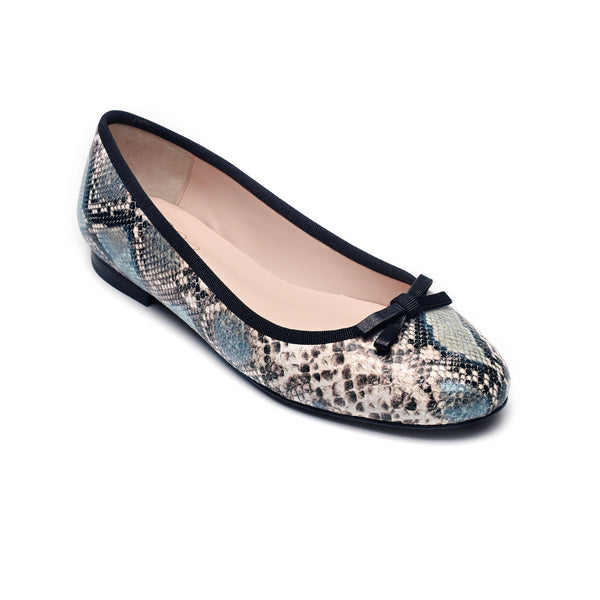 Oleah Snake print ballerina flats - Alma,  snake print wide flats, snake print wide shoes, goatskin leather flats, goatskin designer leather shoes, wide full leather work ballerina flats