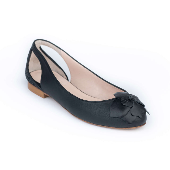 Size 40 black ballerina flats, black flower flats size 33.5 black work flats