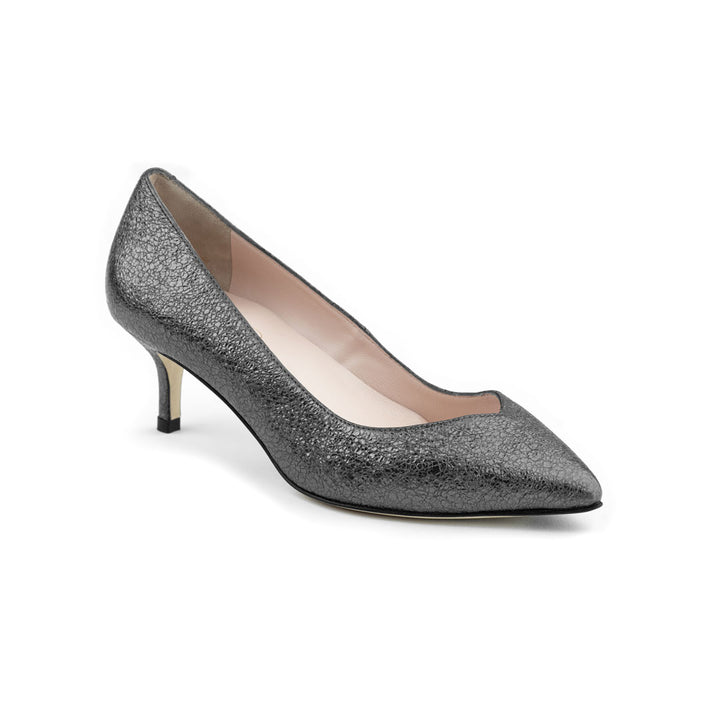 Size 40.5 gunmetal heels, 40.5 grey low heels, grey leather heels, gunmetal mid heels